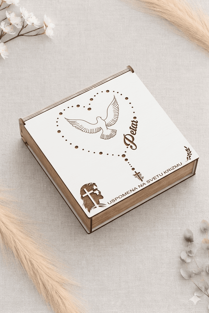 Personalizirana drvena kutija s vjerskim motivim